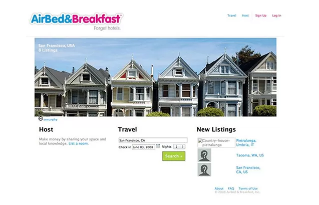 Frontpage-Bild von Airbnb aus den Anfangsphasen des Startups