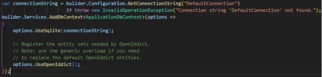 Hinzufügung von options.UseOpenIddict()